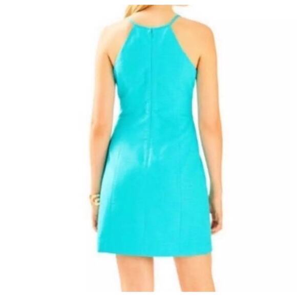 Lilly Pulitzer Pearl Shift Dress Size 00 Seaside Aqua &‎ Gold Metallic Preppy - Picture 2 of 12